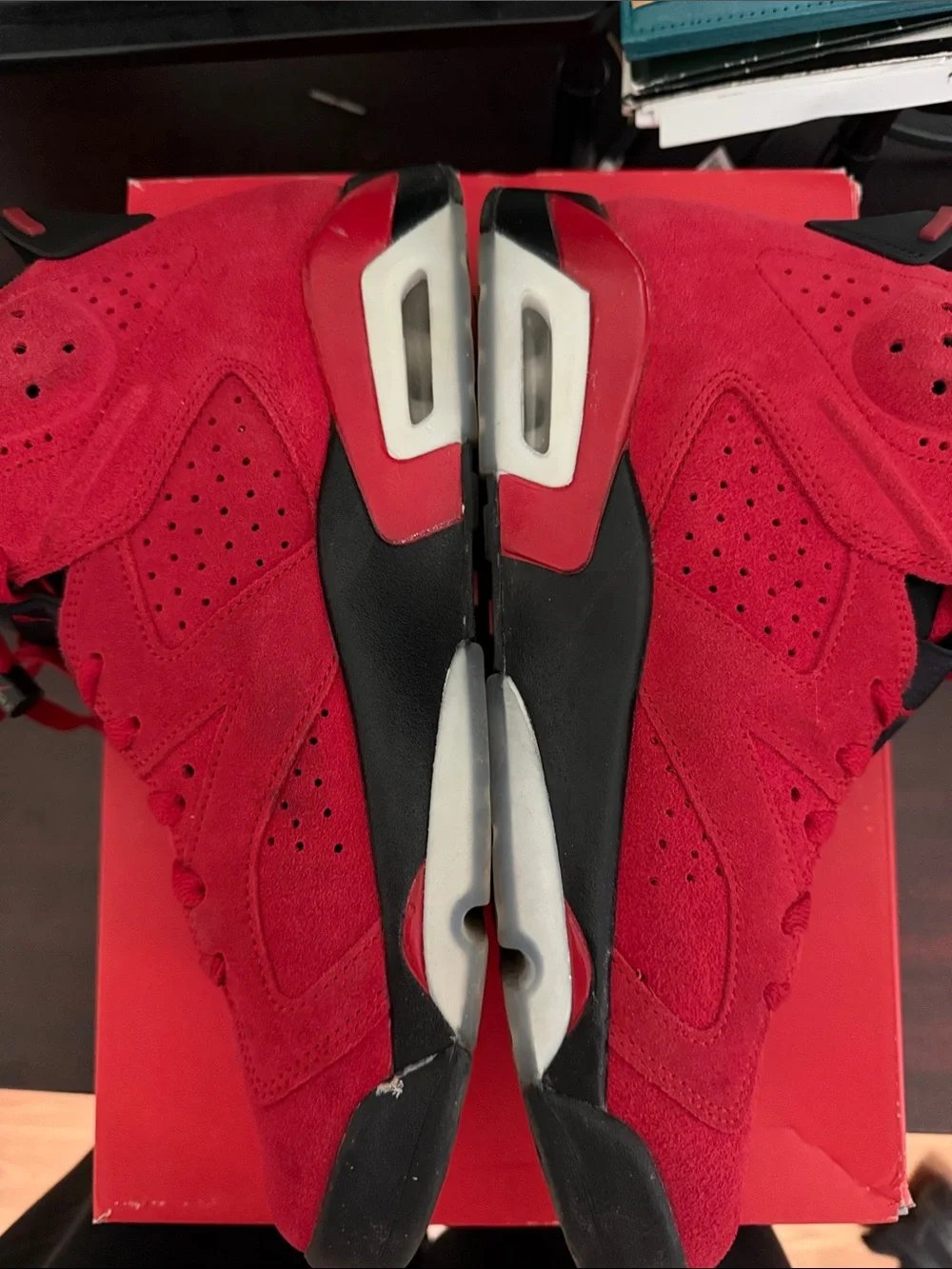 Jordan Red and Black Suede High-Top Sneakers